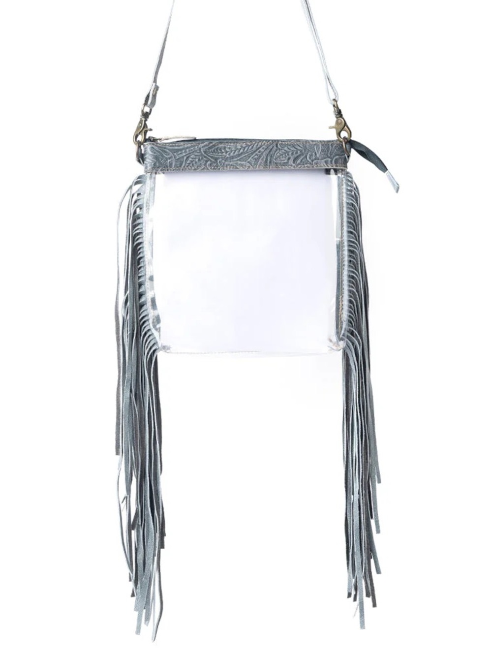 NWT Myra Bag Silver Gray Clear Fringe Crossbody